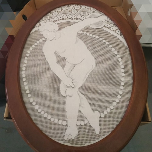 Knitted frame used, height 45cm and width 35cm