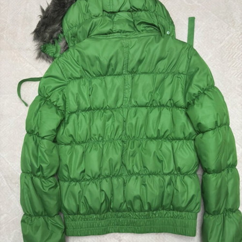 Biston short padded jacket with detachable fur like new, green