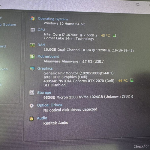 Alienware M17 R3 17.3" i7 10750H 16GB DDR4 1TB NVMe RTX2070 used, moderate battery