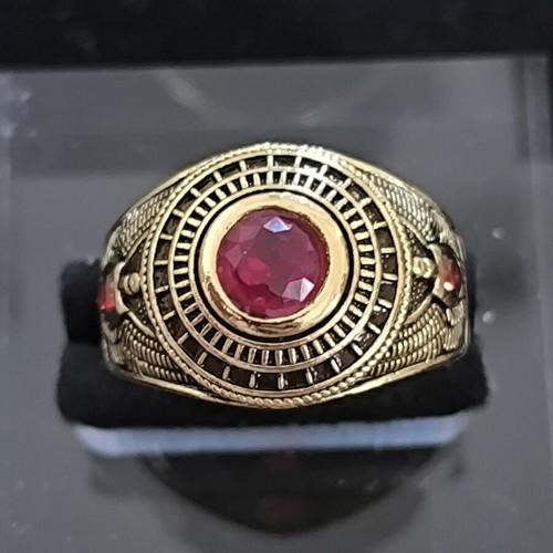 Men's vintage ring with red stone and Egyptian designs