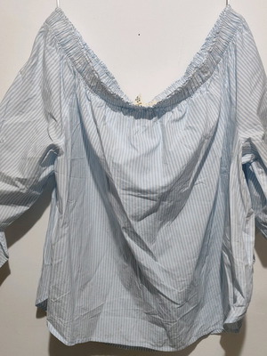 H&M Women's Top XL Cotton Off-Shoulder like new, white turquoise