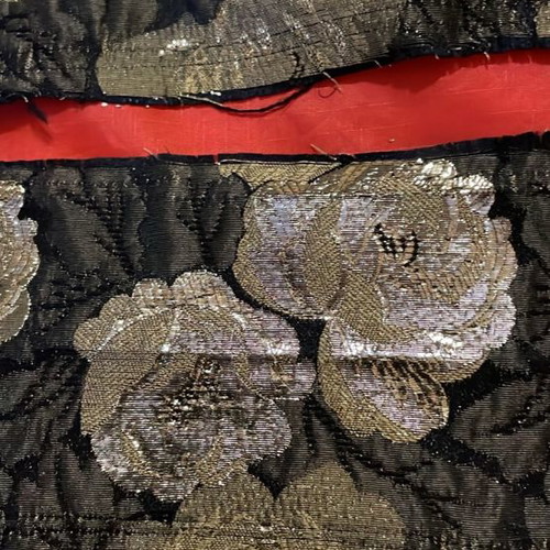 Gold-embroidered brocade trim black satin with gold roses new vintage