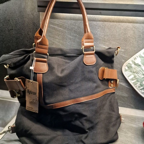 Canvas shoulder bag new, large heavy with zipper, black