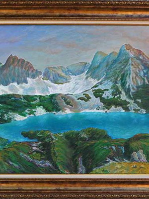 Връх Синаница по залез - Пирин, маслени бои, платно