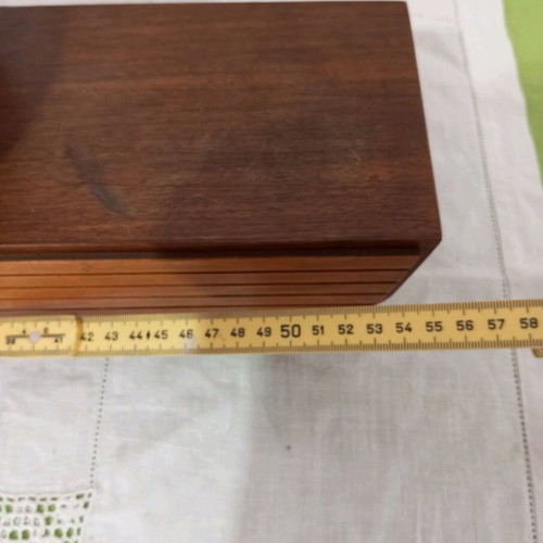 Wooden vintage table clock used, battery operated and functional