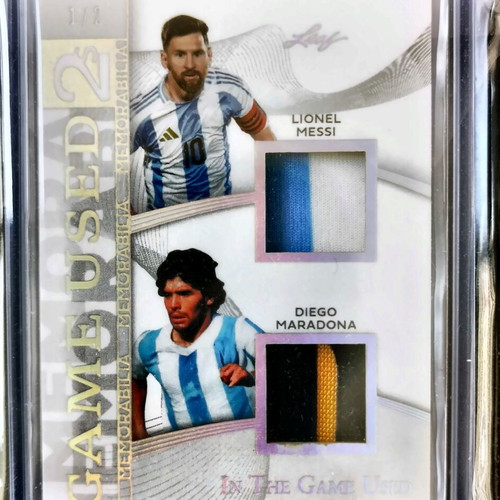2025 Leaf Messi Maradona Game Used Dual Relic Silver Holo 1/2