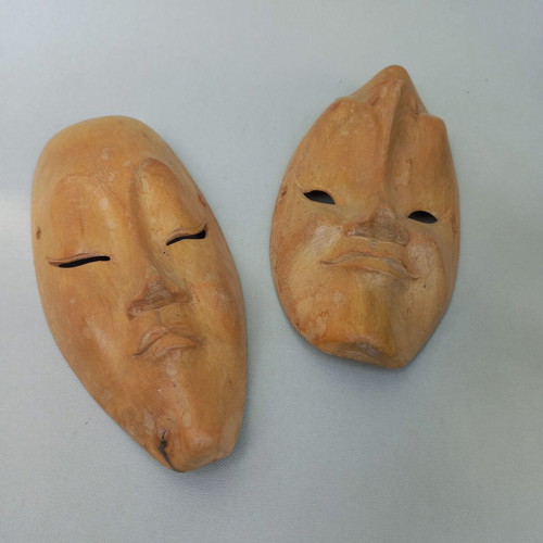 Handmade wooden Happy-Sad theatrical masks set like new