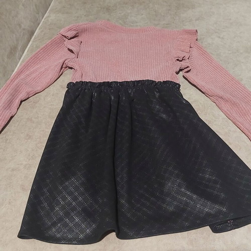 Girls' dress with pink rib top and black checked skirt, like new, ages 8-10