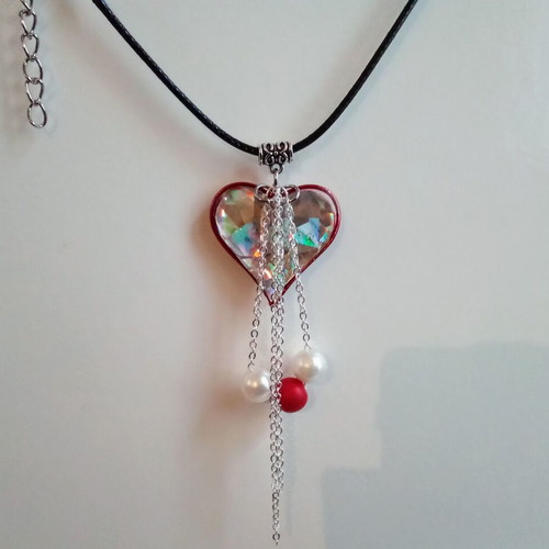 Handmade double-sided necklace new, red, with heart pendant