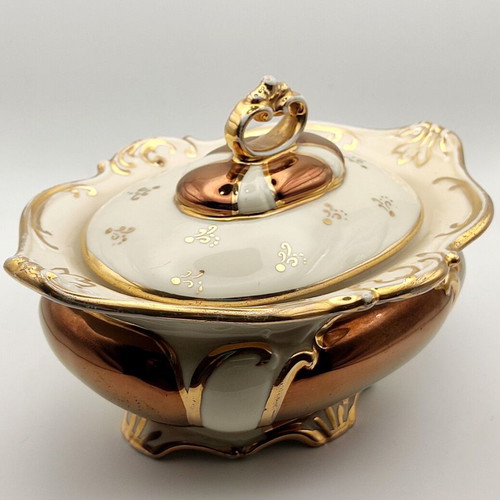 Vintage Gerold and Co Tettau Bavaria fondue dish 1960 cream bronze and gold colors