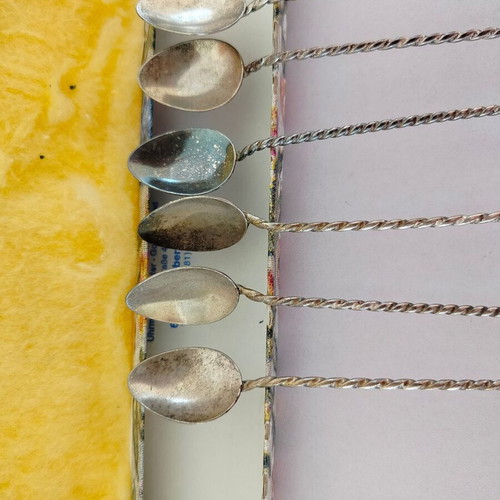 Werner Rupp metal spoons set of 6 used with semi-precious stones