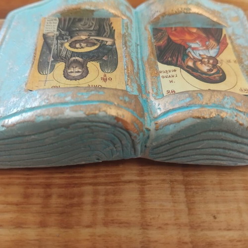 Gypsum Icon Used in Book Shape Panagia Glykofilousa Saint John the Baptist