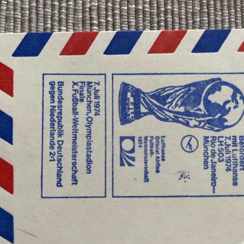 Lufthansa 1974 Flight Cover with World Cup Final Cachet, like new