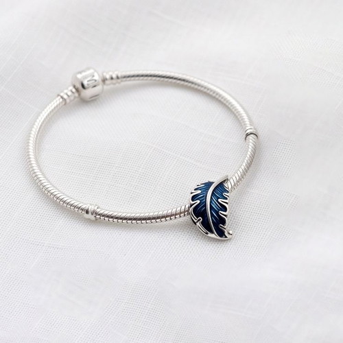 Pandora Feather Charm with Blue Enamel new
