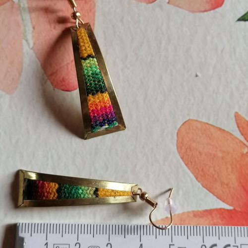 Handmade earrings new from alpaca metal and colorful woven wool
