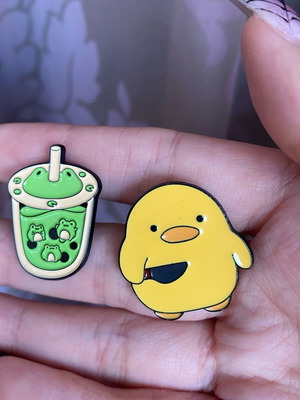 Duck and frog pins new, colorful, pack of two