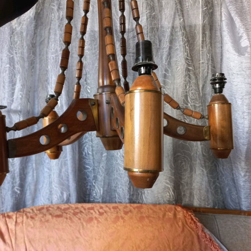 Chandelier ceiling lights used, set of 2, wooden with decorative beads