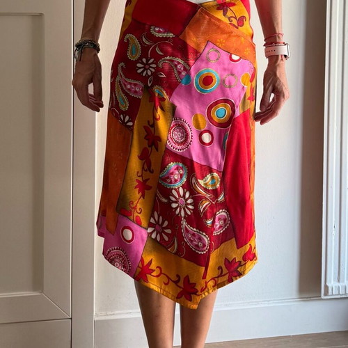 Asymmetric Wrap Skirt like new, colorful patchwork, size S