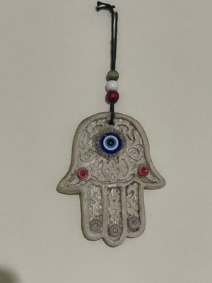 Decorative Hamsa hand with eye charm like new, 11 cm