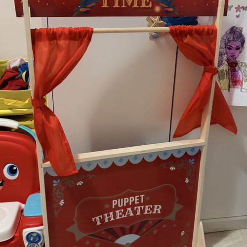 Wooden Puppet Theater like new with red curtains