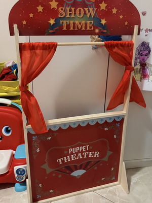 Wooden Puppet Theater like new with red curtains