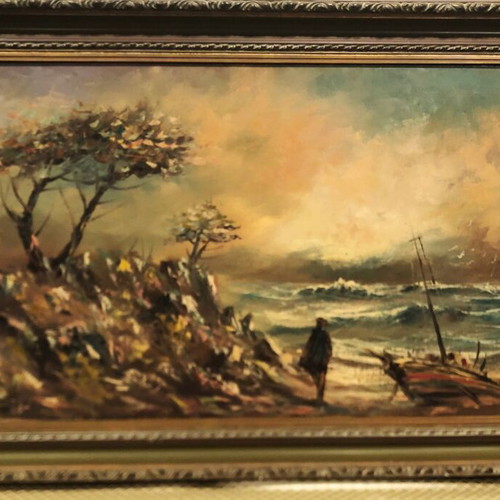 G. Pefanis painting with ornate frame, used, 80x140cm