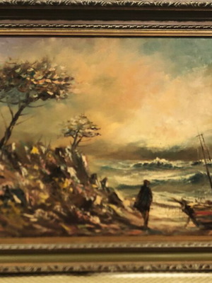 G. Pefanis painting with ornate frame, used, 80x140cm