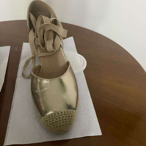 Leather platform sandals gold with beige ties size 41 like new