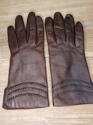 Guy Laroche leather women's gloves used, brown, size 7 1/2