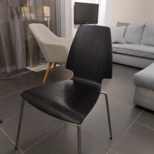 IKEA wooden chairs set of 4, dark wood with metal legs