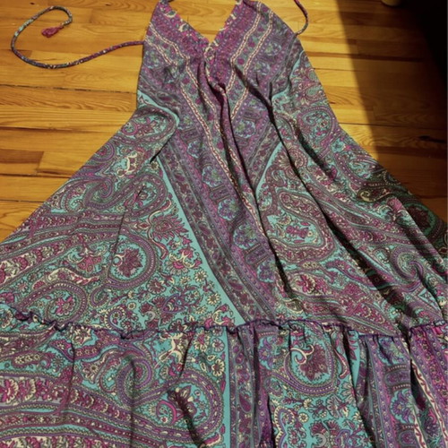 Boho maxi dress purple queen with halter neckline and paisley pattern like new