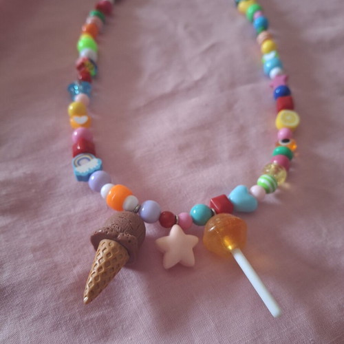 Necklace with ice cream, lollipop, star charms and stainless steel clasp