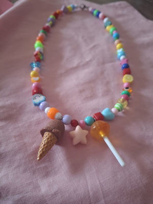 Necklace with ice cream, lollipop, star charms and stainless steel clasp