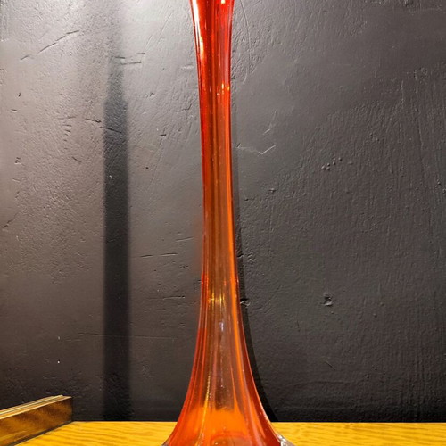 Glass tall narrow red vase 1970 used