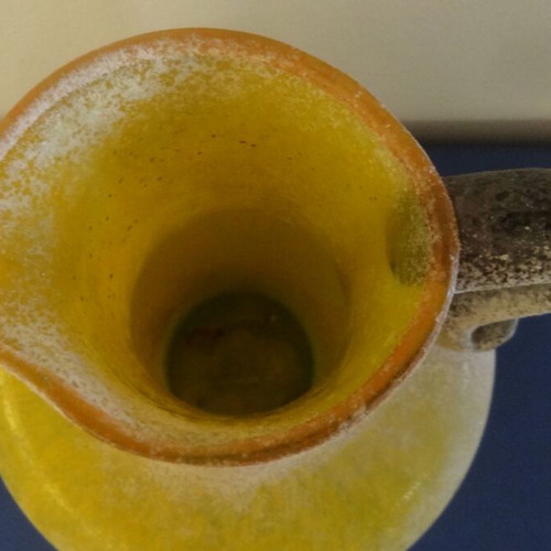 Vintage yellow blown glass vase jug with scavo texture 1980s