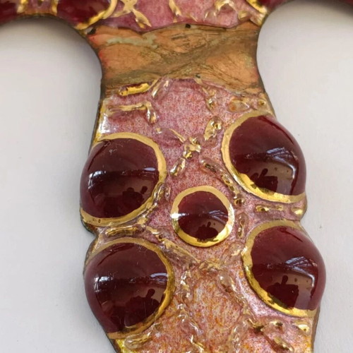 Antique Large Enamels Cross of France Limoges used, signed G. Candelier