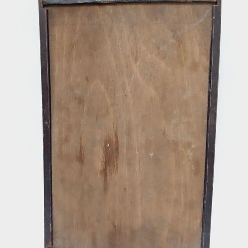 Vintage wooden tray with glass panel and painted design used
