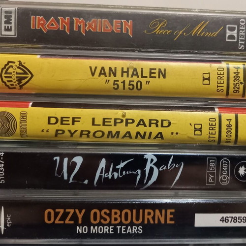 Cassette tapes used, set of 26 with Pink Floyd, Led Zeppelin, Rolling Stones
