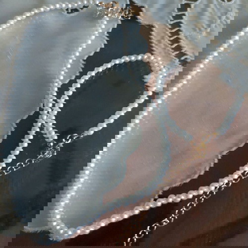 Перлен комплект от колие и гривна нов, бели изкуствени перли