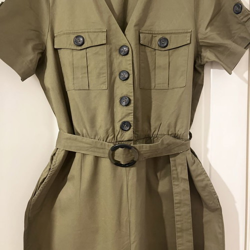 Only cotton jumpsuit with buttons and belt, brown green