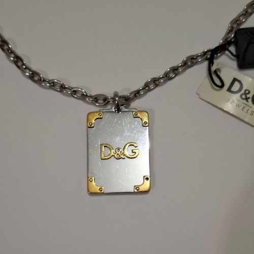 Vintage Dolce & Gabbana D&G silver and gold toned dog tag pendant necklace used