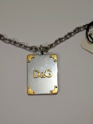 Vintage Dolce & Gabbana D&G silver and gold toned dog tag pendant necklace used