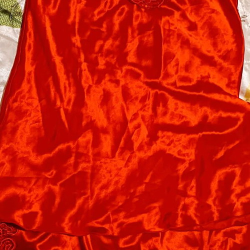 Women's red satin pajama set, size M