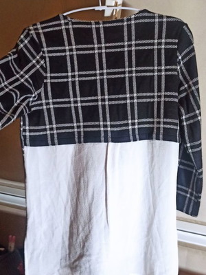 Zara women's blouse used, thin black and white checkered, midi sleeves, size S