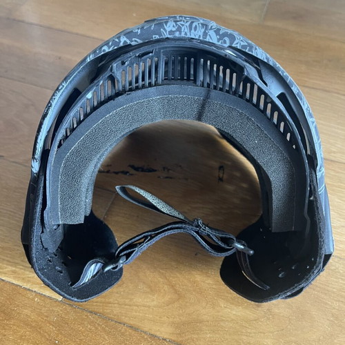 Paintball mask used, black with gray designs