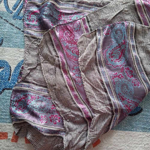 Scarf-shawl like new multicolored with shiny fabric in purple and gray shades