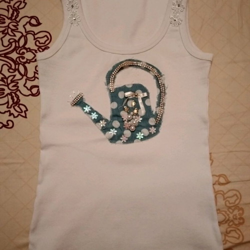 Handmade tank top used small, white with original design