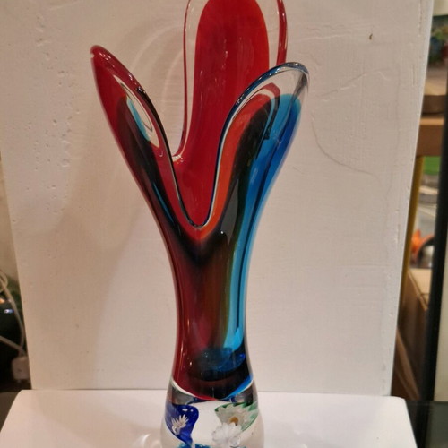 Γυάλινο βάζο Murano mid-century modern μεταχειρισμένο, βάση paperweight, 32 εκ.