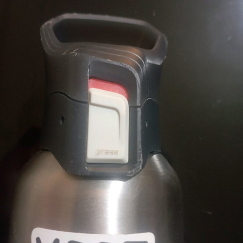 Thermos bottle used, steel with plastic cap and safety lock