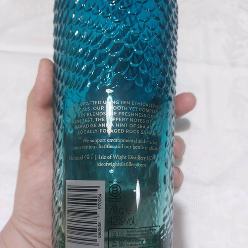 Mermaid Gin bottle used, empty, handmade design
